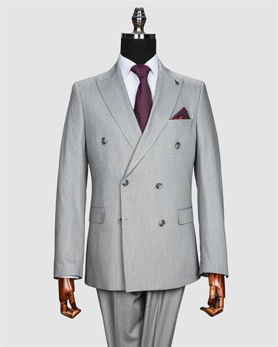 Ech.2774 Sivri Yaka Düz Kumaş Duble Paça Kruvaze Tke