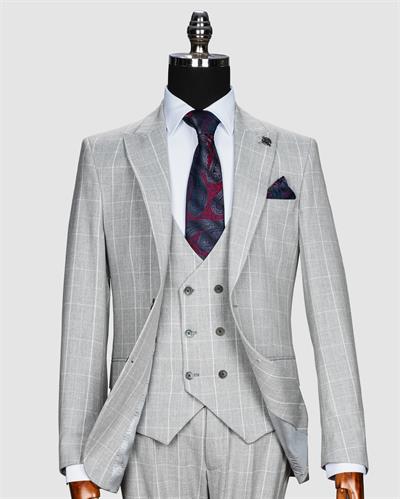 Ssa Prt 291 Ekose Yelekli Takım Elbise