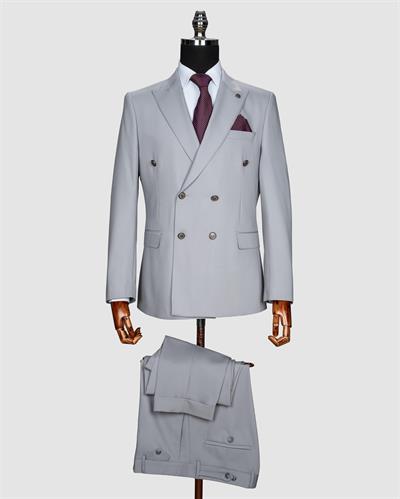 Ssa 2609 Düz Kumaş Kruvaze Duble Paça Takım Elbise