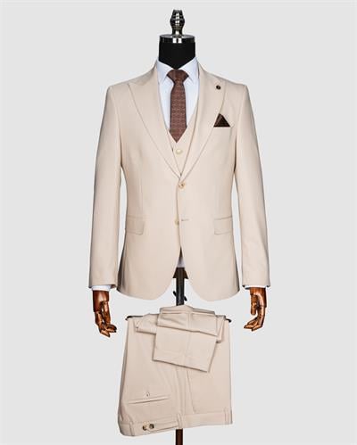 Ssa 2610 Düz Kumaş Yelekli & Duble Paça Takım