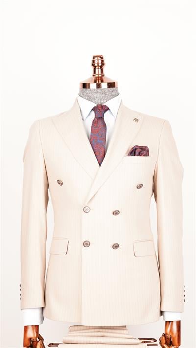 Ech.2443 Kruvaze Beyaz Çizgili Takım Elbise