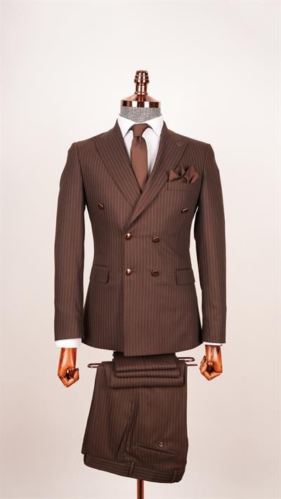 Ech.2443 Kruvaze Beyaz Çizgili Takım Elbise