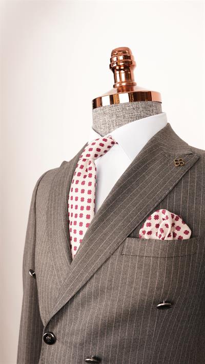 Ech.2443 Kruvaze Beyaz Çizgili Takım Elbise