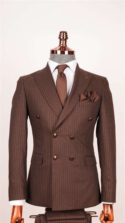 Ech.2443 Kruvaze Beyaz Çizgili Takım Elbise