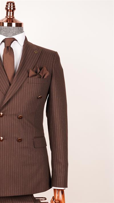 Ech.2443 Kruvaze Beyaz Çizgili Takım Elbise