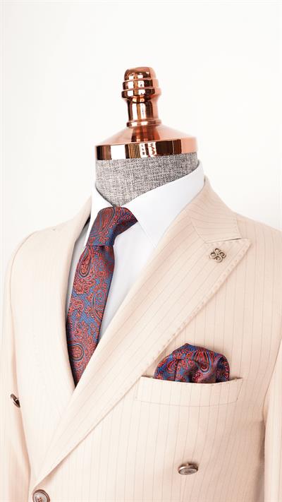 Ech.2443 Kruvaze Beyaz Çizgili Takım Elbise