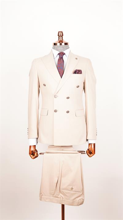 Ech.2443 Kruvaze Beyaz Çizgili Takım Elbise