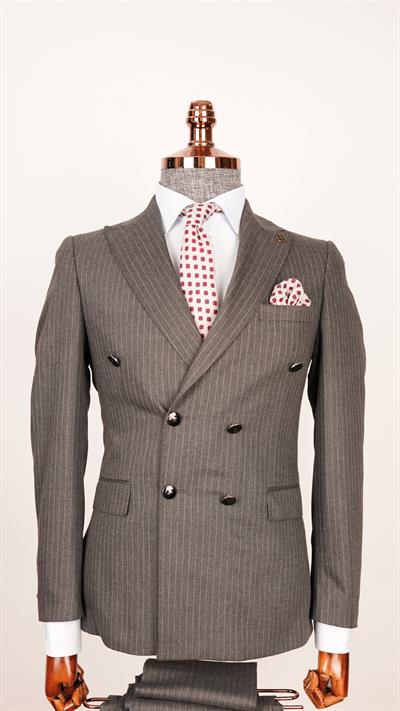 Ech.2443 Kruvaze Beyaz Çizgili Takım Elbise