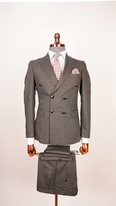 Ech.2443 Kruvaze Beyaz Çizgili Takım Elbise