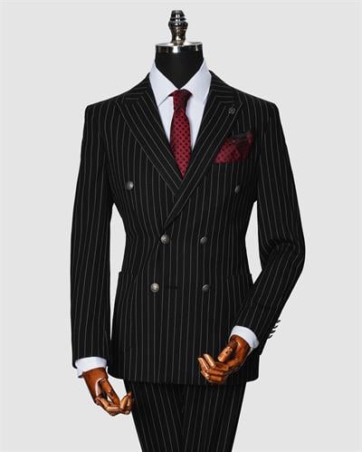 Ech.2443 Kruvaze Beyaz Çizgili Takım Elbise