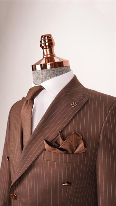 Ech.2443 Kruvaze Beyaz Çizgili Takım Elbise