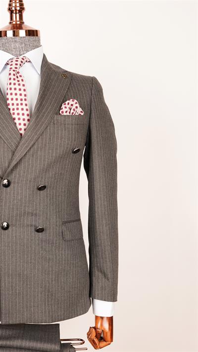 Ech.2443 Kruvaze Beyaz Çizgili Takım Elbise