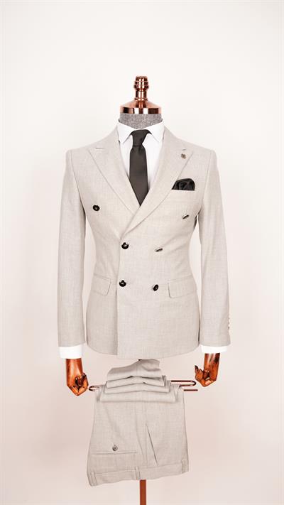 Ech. 2344 Düz Kumaş Kruvaze Takım Elbise