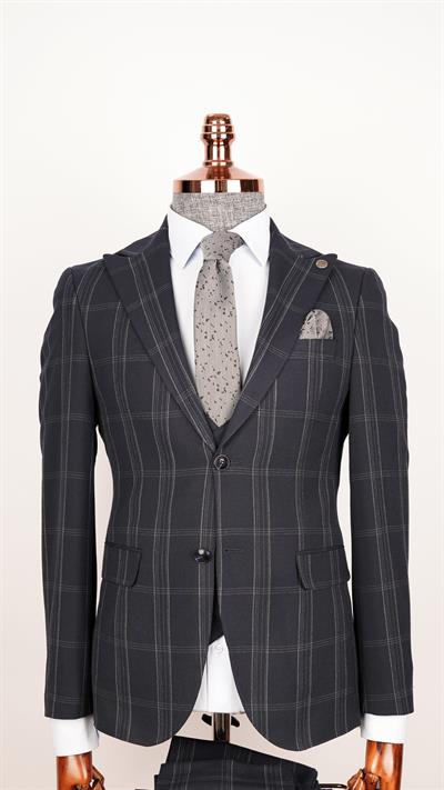 Ech. 1113 Ekose Yelekli Takım Elbise