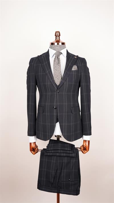 Ech. 1113 Ekose Yelekli Takım Elbise