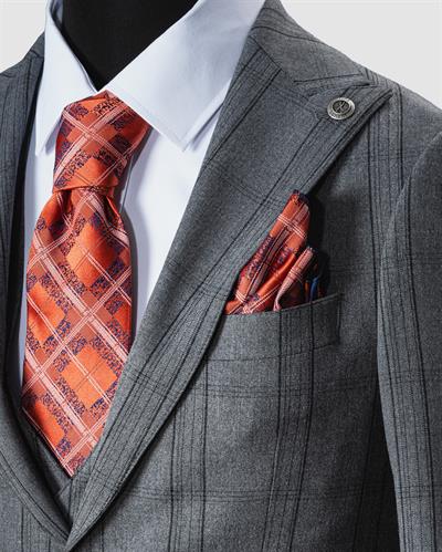 Ech. 1113 Ekose Yelekli Takım Elbise