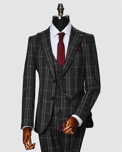 Ech. 1113 Ekose Yelekli Takım Elbise