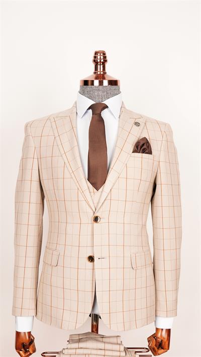 Ech. 1113 Ekose Yelekli Takım Elbise