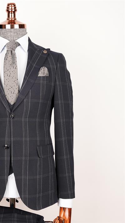 Ech. 1113 Ekose Yelekli Takım Elbise