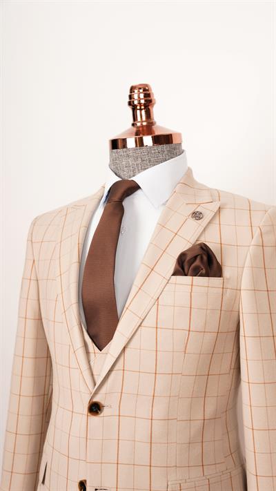 Ech. 1113 Ekose Yelekli Takım Elbise