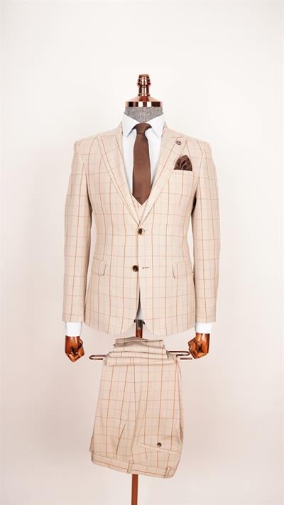 Ech. 1113 Ekose Yelekli Takım Elbise