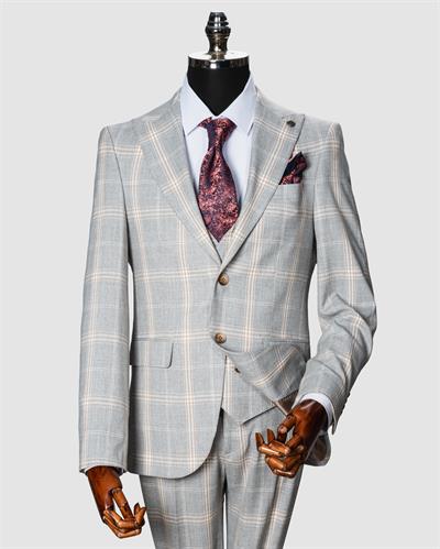 Ech. 1113 Ekose Yelekli Takım Elbise