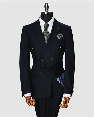 Ssa 2609 Düz Kumaş Kruvaze Duble Paça Takım Elbise