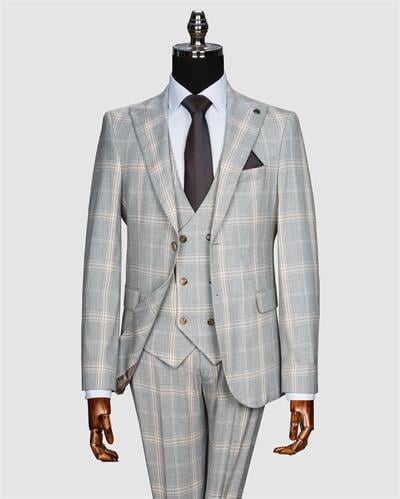 Ech. 1113 Ekose Yelekli Takım Elbise