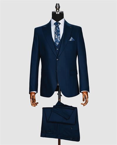 Ssa 2610 Düz Kumaş Yelekli & Duble Paça Takım