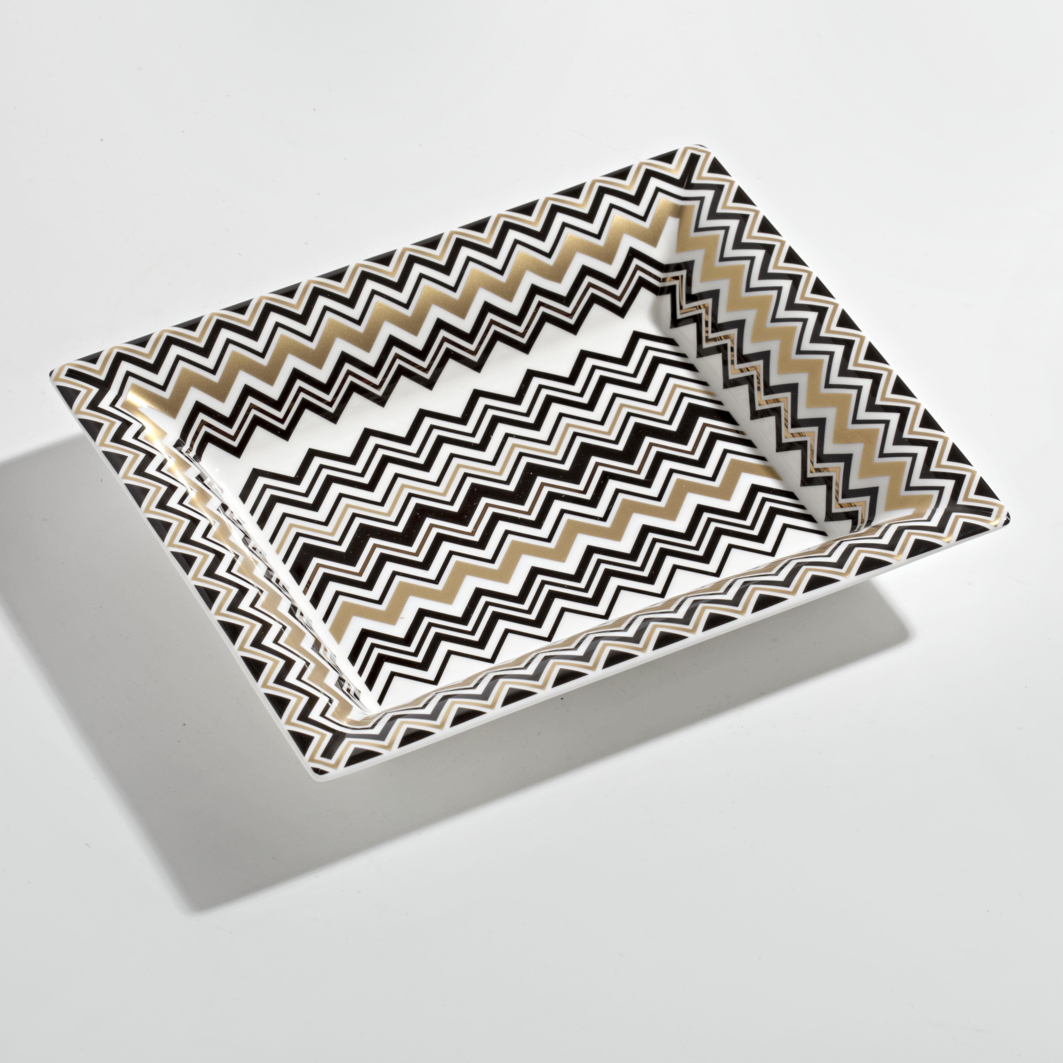 Mıssonı Home Mıssonı Zıg Zag - Siyah-Gold, Dikdörtgen Dekoratif Tabak, 20X16Cm
