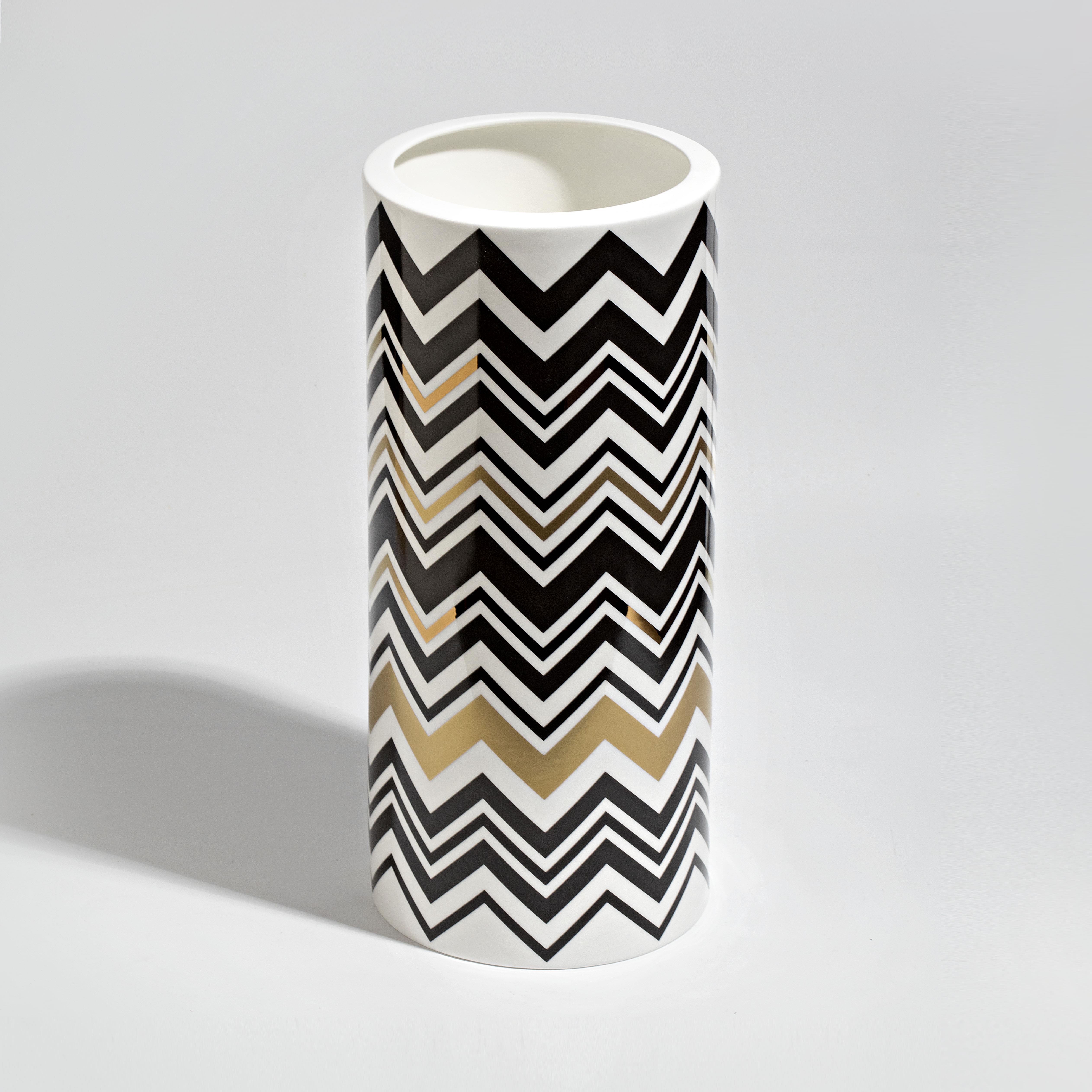 Mıssonı Home Mıssonı Zıg Zag - Siyah-Gold, Vazo, 36 Cm