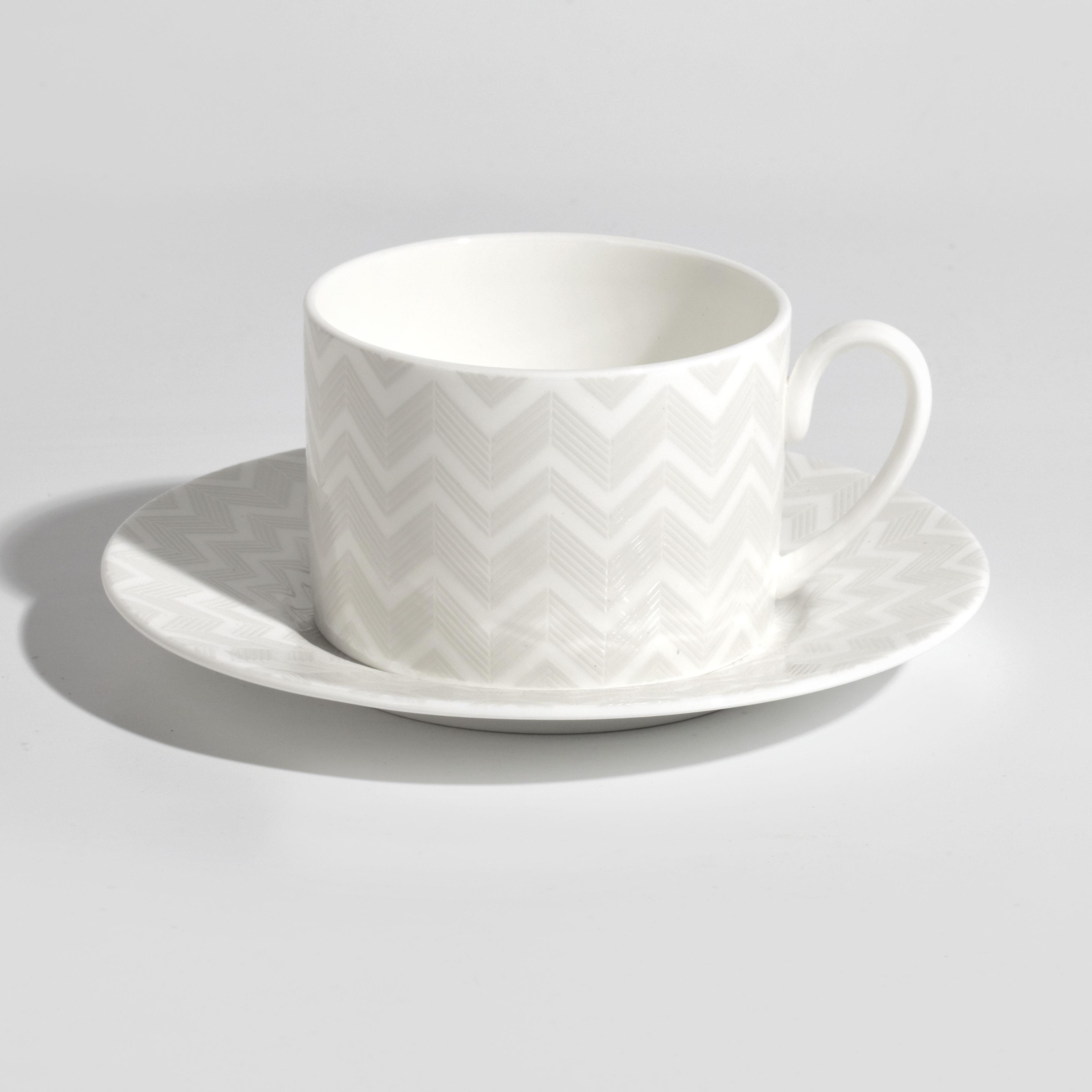 Mıssonı Home Mıssonı Zıg Zag White - Beyaz-Gri, Kahve/Çay Fincan Ve Tabağı 0,20 L