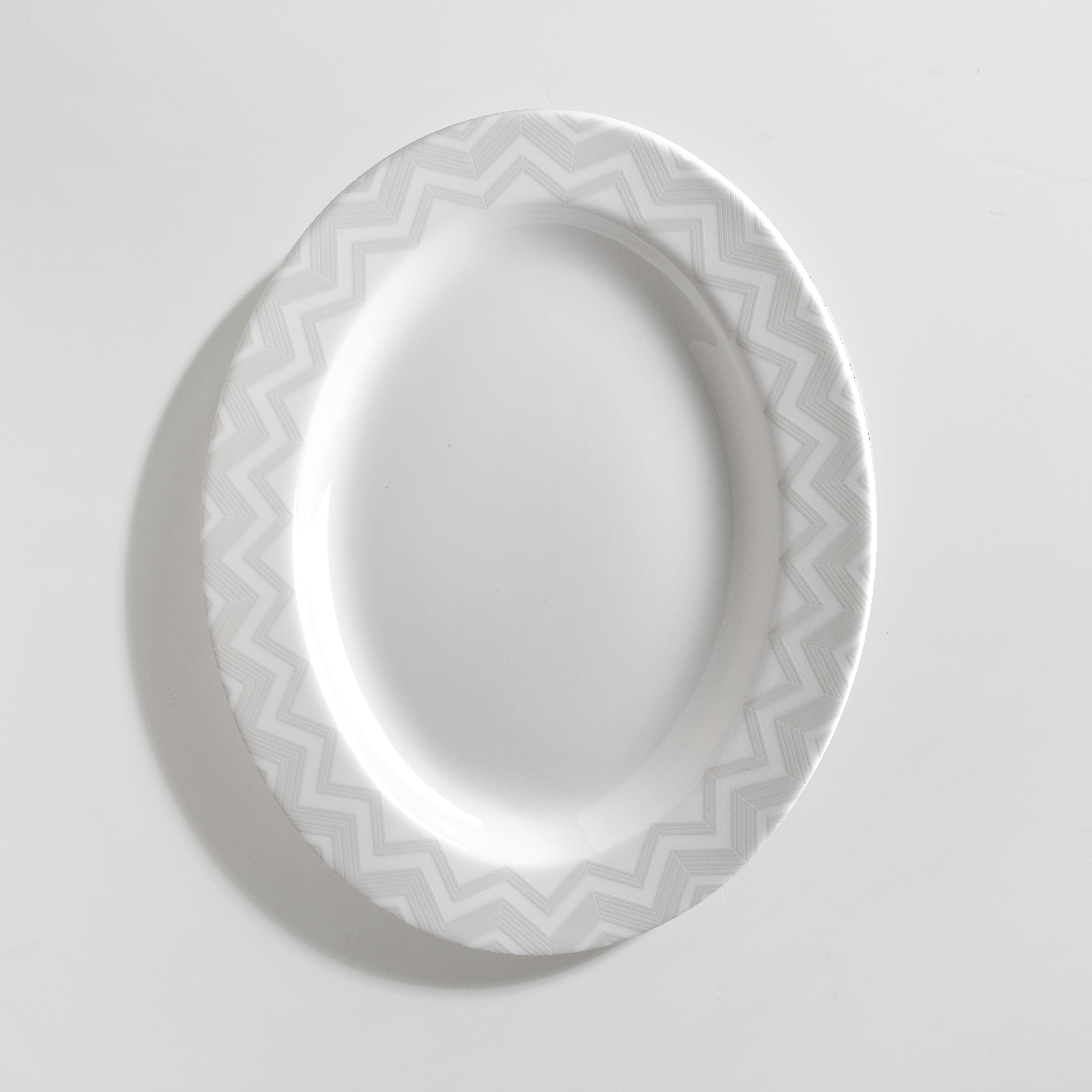 Mıssonı Home Mıssonı Zıg Zag White - Beyaz-Gri, Oval Servis / Meze Tabağı 23 Cm