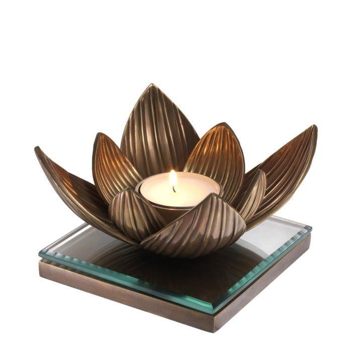 Tealight Holder Lotus Vintage Brass
