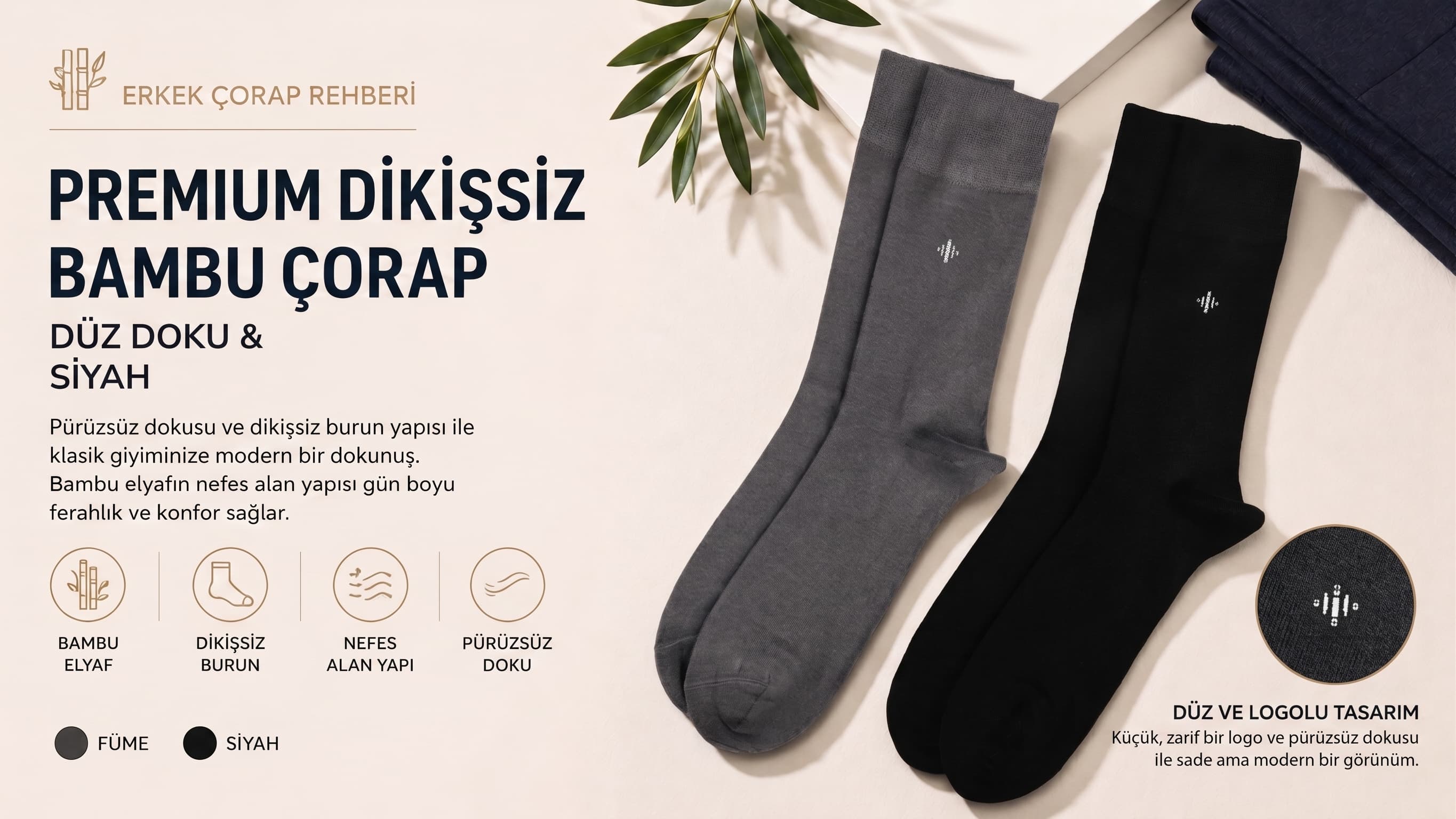 Erkek Premium Dikişsiz Bambu Çorap Çizgi Desen Rehberi: Füme ve Siyah