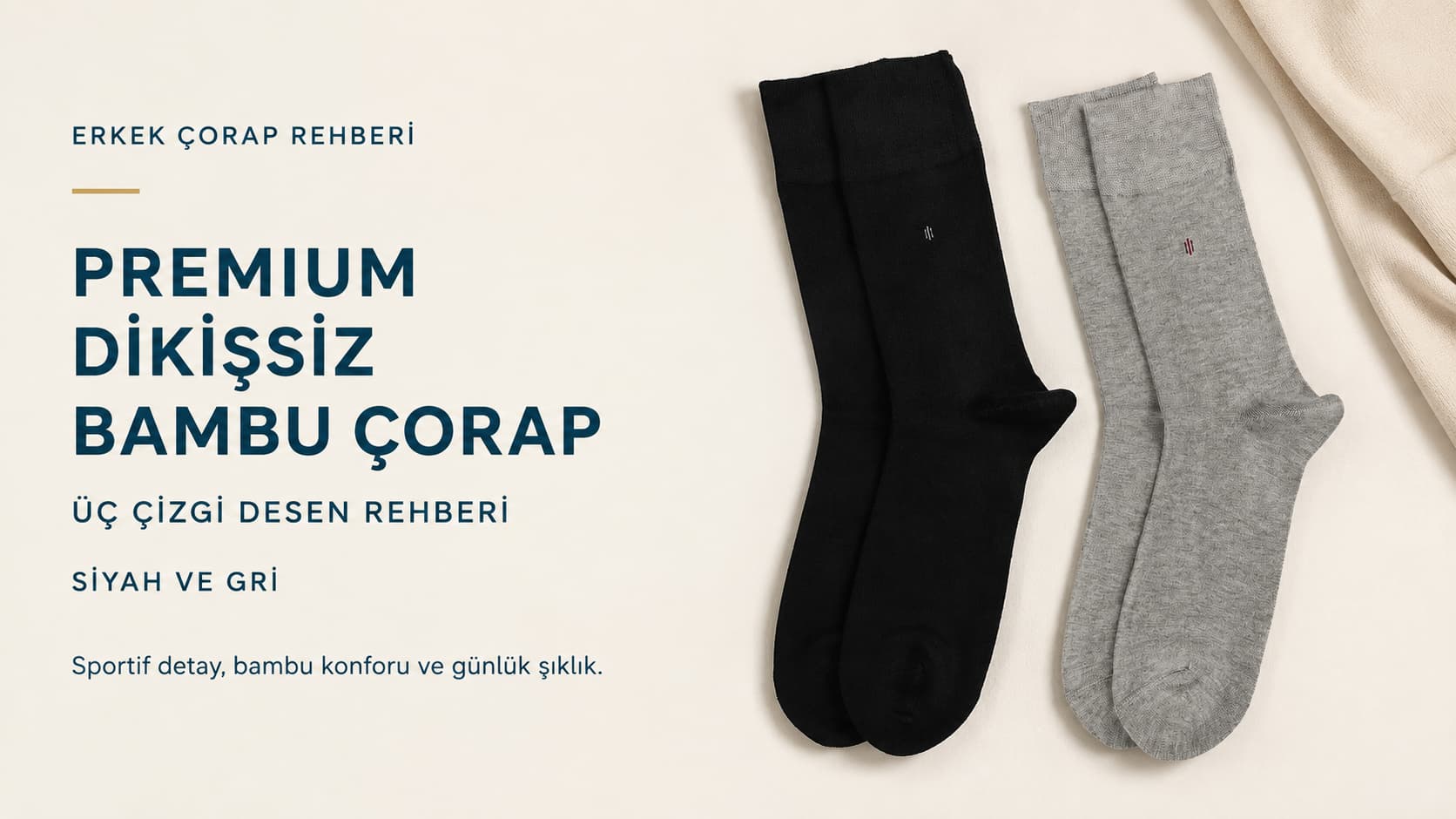 Erkek Premium Dikişsiz Bambu Çorap Üç Çizgi Desen Rehberi: Siyah ve Gri