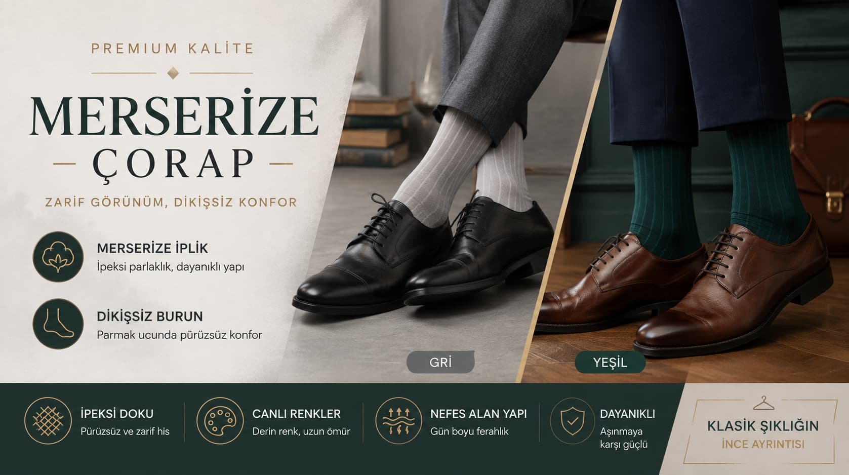 Erkek Premium Dikişsiz Merserize Çorap Rehberi: Yeşil ve Gri