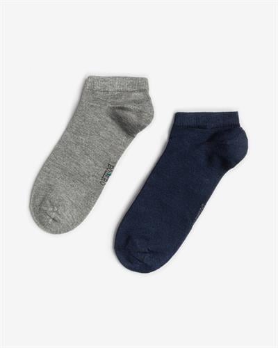 Erkek Dikişsiz 2li Bambu Çorap Gri Lacivert