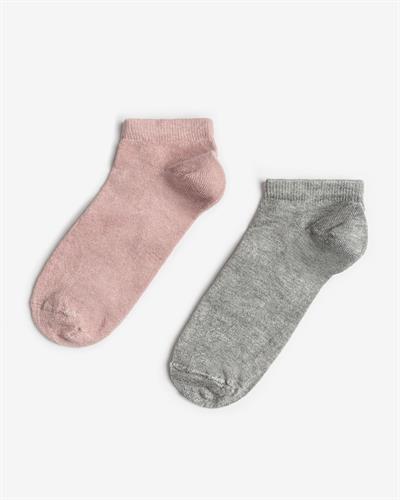 Kadın Dikişsiz Bambu 2li Patik Çorap Gri Gül Kurusu