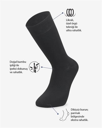 Erkek Dikişsiz 2li Bambu Çorap Siyah