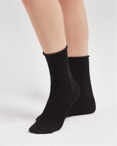 Kadın Organik Pamuk Roll Top Lastiksiz 2li Çorap Siyah