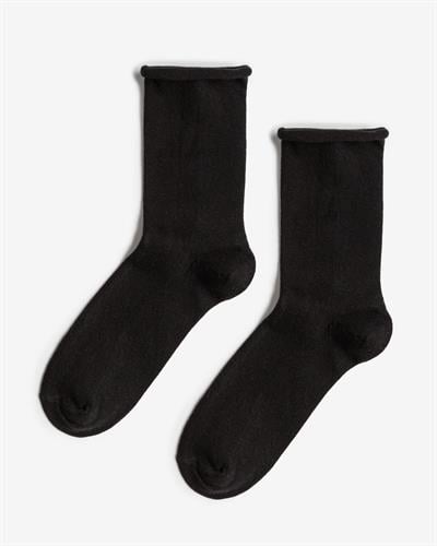 Kadın Organik Pamuk Roll Top Lastiksiz 2li Çorap Siyah