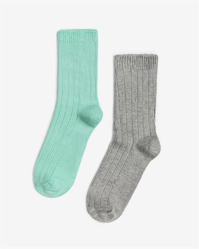 Kadın Bambu Fitilli 2li Çorap Yeşil Gri