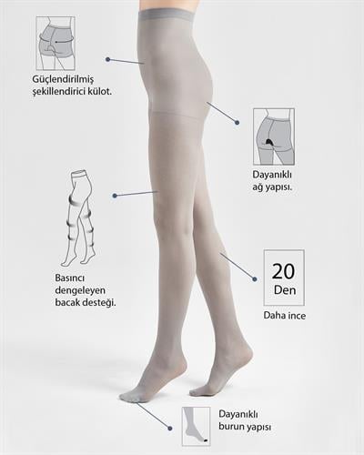 THY 20 Den 2li Külotlu Hostes Çorabı Gri