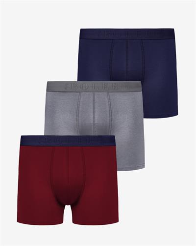 Erkek 3lü Pamuklu Boxer Bordo Gri Lacivert