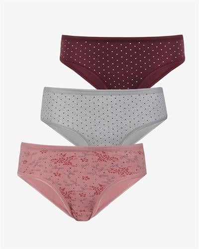 Kadın 3lü Pamuk Slip Külot Nokta ve Çiçek Desen