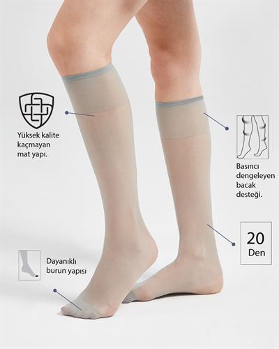 THY 20 Den 4lü Dizaltı Hostes Çorabı Gri