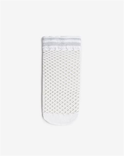 Kadın Lastik Simli File Çorap Beyaz