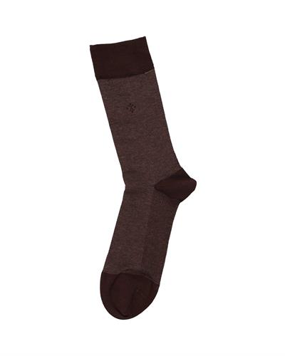 Erkek Premium Dikişsiz Pamuk Çorap Kahverengi Jakar Kare Desen