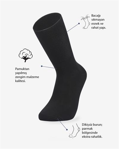 Unisex Dikişsiz Taban Havlu Diabet Şeker Çorabı Siyah